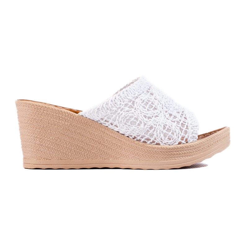 W. Potocki Dámské pantofle na klínku s prolamovaným pruhem bílé Potocki bílý W. Potocki Dámské pantofle na klínku s prolamovaným pruhem bílé Potocki bílý