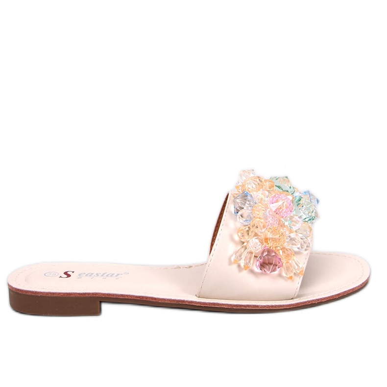 Estrada Beige slidery s barevnými kameny béžový Estrada Beige slidery s barevnými kameny béžový