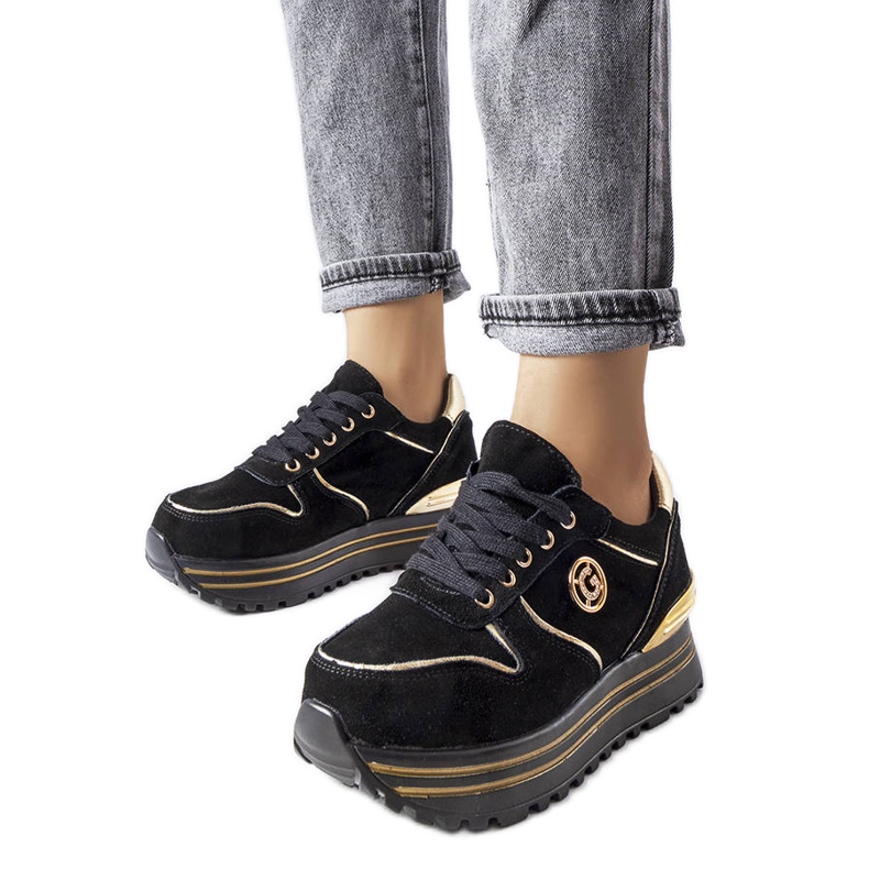 Černozlaté tenisky na platformě od Therrien černá