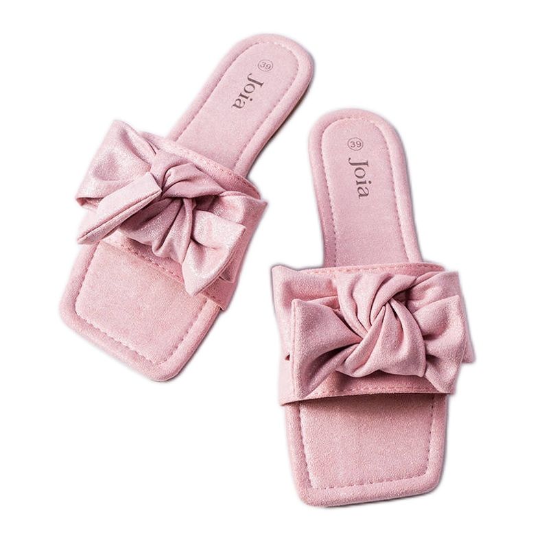 Růžové elegantní mašličkové pantofle od Thériault růžový