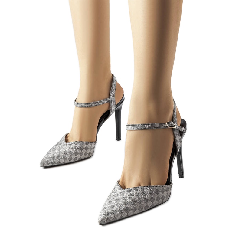 Černé lesklé šachovnicové podpatky Gallia černá