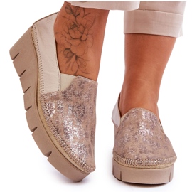 Kožené tenisky na klínku Maciejka 5814A-10 Béžová béžový