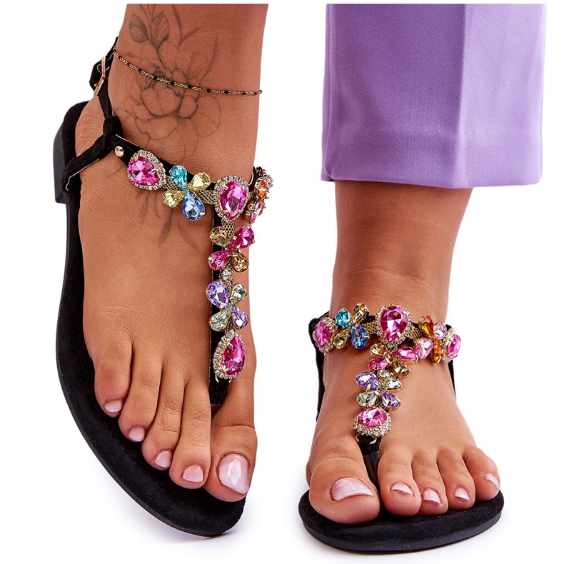 Semišové žabky S Kameny Black Frency černá