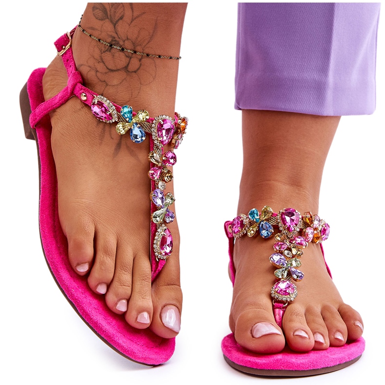 FB2 Růžové Semišové žabky S Kameny Frency růžový