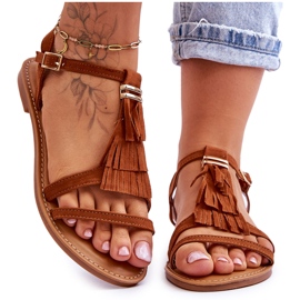Dámské sandály Flat Suede Boho Brown Lucami hnědý