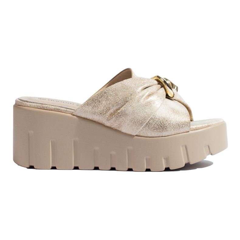 Zlaté dámské pantofle na klínku Shelovet zlatý