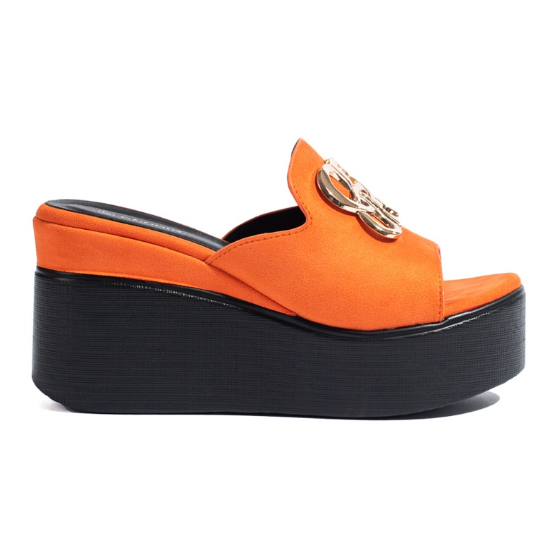 Shelovet oranžové semišové pantofle na klínku oranžový