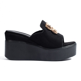 Černé semišové pantofle Shelovet na klínku černá