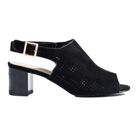 Dámské černé prolamované semišové sandály na podpatku Shelovet černá