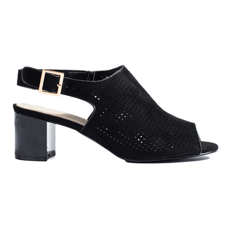 Dámské černé prolamované semišové sandály na podpatku Shelovet černá