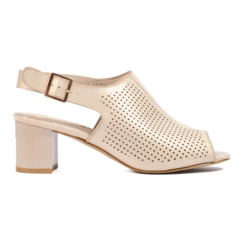 Dámské prolamované semišové sandály na podpatku Shelovet zlaté zlatý