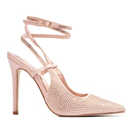 Béžové lodičky na vysokém podpatku s krystaly od Shelovetu béžový Béžové lodičky na vysokém podpatku s krystaly od Shelovetu béžový