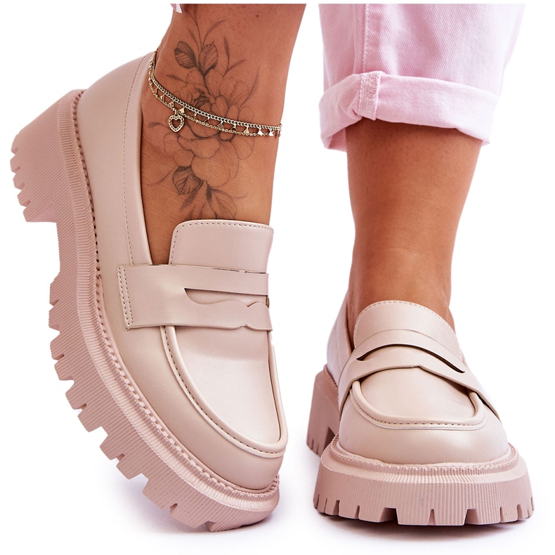 Nazouvací mokasíny Riverside béžové kůže na platformě béžový