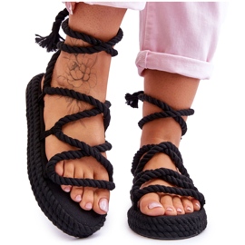 Vázané sandály na robustní platformě černá se nemůžu dočkat černý