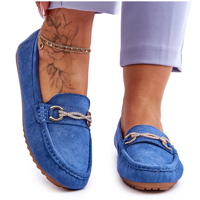 Klasické semišové mokasíny s amera modrým zdobením