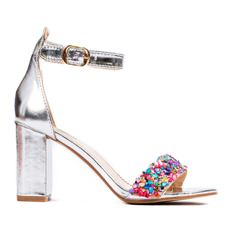 Shelovet stříbrné korálkové sandály stříbrný