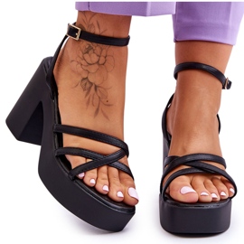 FS1 Módní černé sandály na podpatku Shemira s ramínky černá FS1 Módní černé sandály na podpatku Shemira s ramínky černá