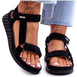 Semišové sandály na suchý zip Big Star LL276011 Black černý