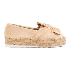 Semišové espadrilky na platformě s mašlí Shelovet béžová béžový