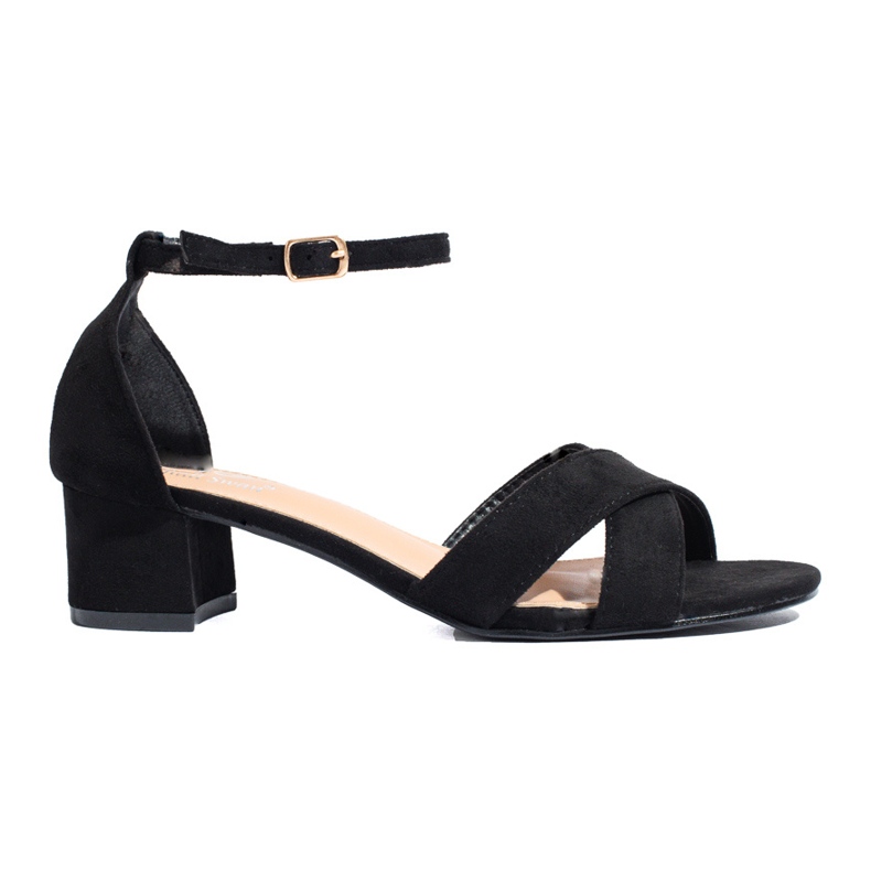 Černé elegantní semišové sandály na nízkém podpatku značky Shelovet černá