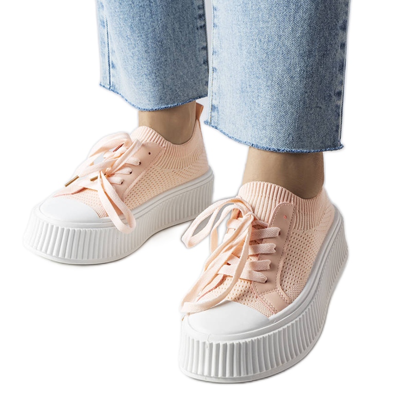 Růžové látkové tenisky na platformě Mallus růžový