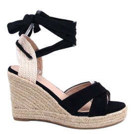 Černé espadrilky na klínku spletené černé M319P černé černý