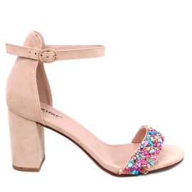 BM Valentine béžové sandály na podpatku na kamenném podpatku béžový