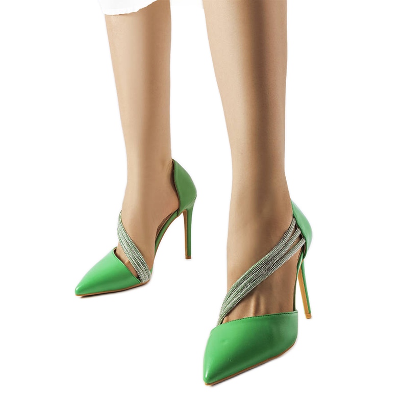 Zelené podpatky zdobené kamínky Abbotsford zelená