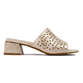 Openwork Golden Blip Flops na nízkém kovovém sloupku zlatý Openwork Golden Blip Flops na nízkém kovovém sloupku zlatý