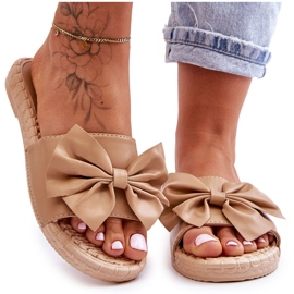 FK1 Módní dámské pantofle s béžovou mašlí Estera béžový