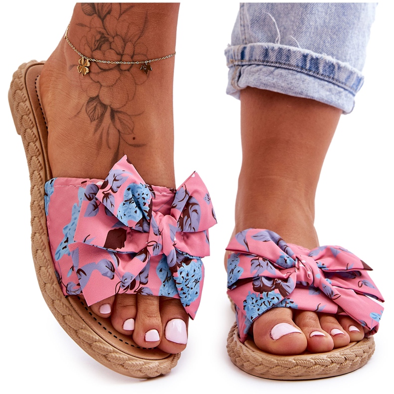 FK1 Dámské Skluzavky S Látkovou Mašlí Růžový Květ