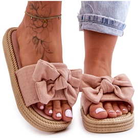 Dámské semišové pantofle s mašlí Pink Fency béžový Dámské semišové pantofle s mašlí Pink Fency béžový