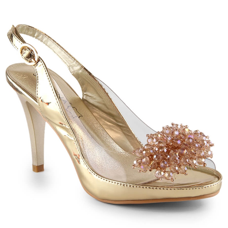 Sandály průhledné jehlice se zlatými korálky Sabatina