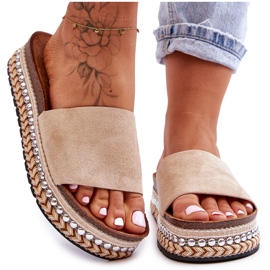 WR1 Dámské hladké semišové pantofle Béžová Hayen béžový