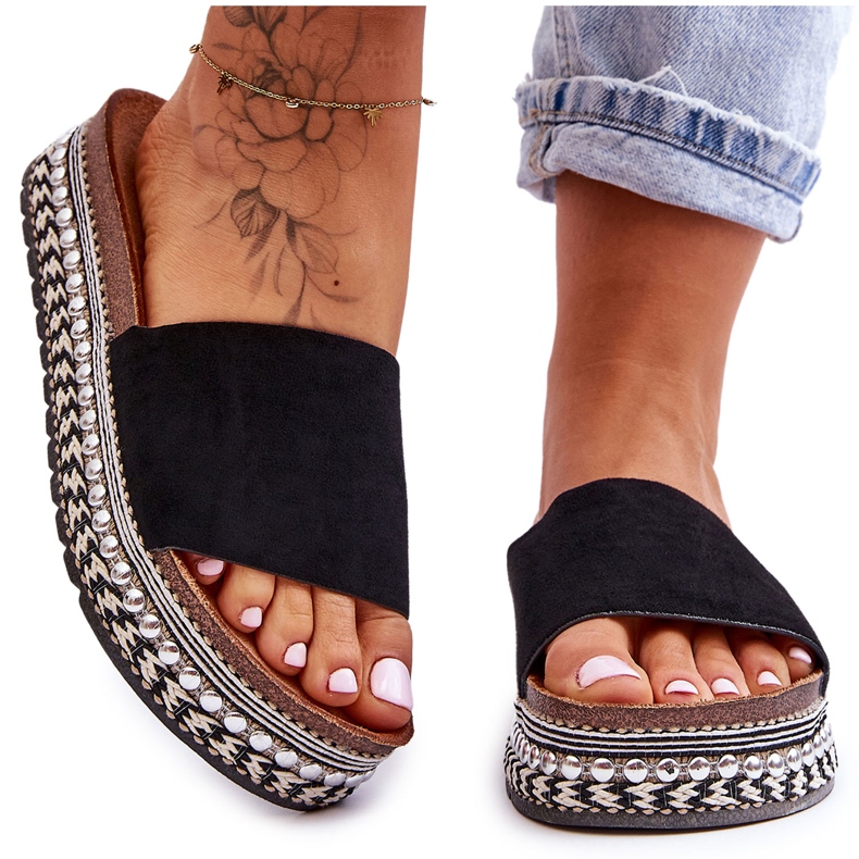 WR1 Dámské hladké semišové pantofle Black Hayen černá