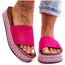 WR1 Dámské hladké semišové pantofle Fuchsia Hayen růžový