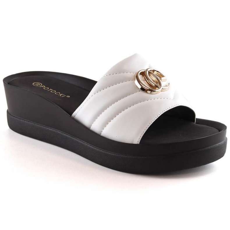 Pantofle na klínku Potocki W YQ21001 WOL159C bílý