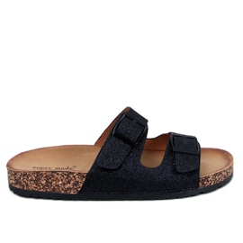Korkové pantofle Alexa Black Glitter černý