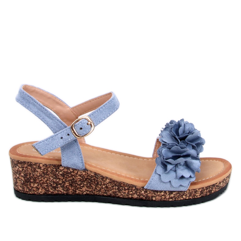 Sandály na klínku s květy Pionter Blue modrý
