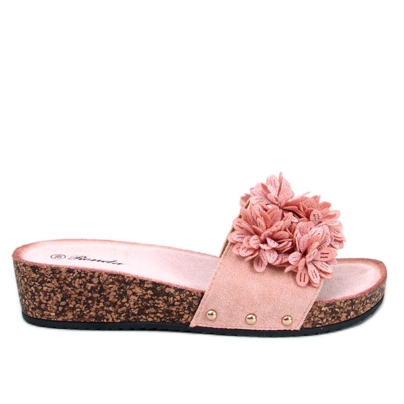 Sandály na klínku s květinami od Galia Pink růžový