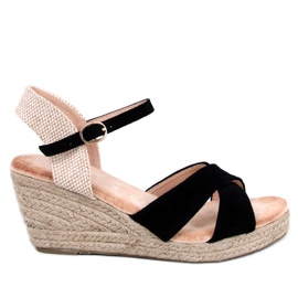 Willa Black espadrilkové sandály na klínku černý