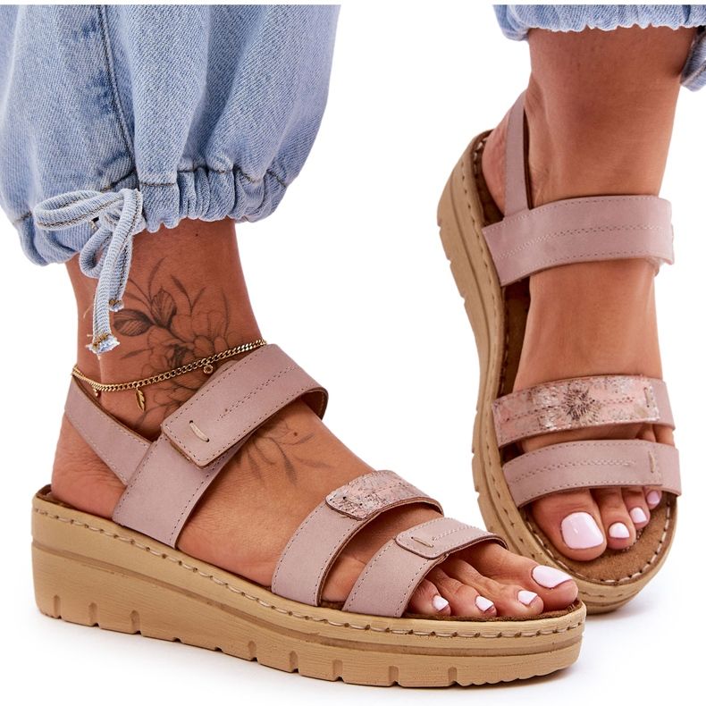 Vinceza Dámské kožené sandály se suchým zipem růžové svěží vzhled růžový Vinceza Dámské kožené sandály se suchým zipem růžové svěží vzhled růžový