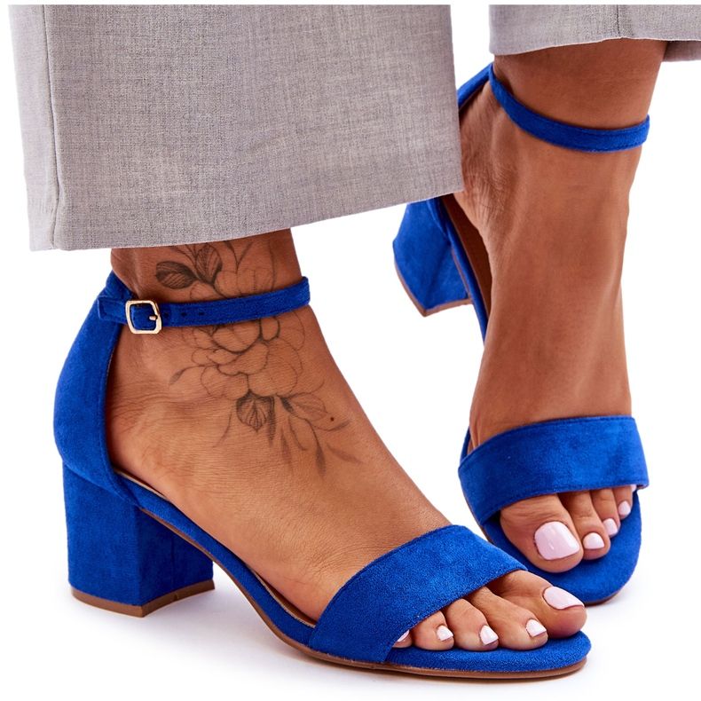 Líbánky modré klasické semišové sandály na nízkém podpatku modrý