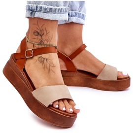 Pohodlné kožené sandály na klínku Béžovo-hnědá Tifena hnědý