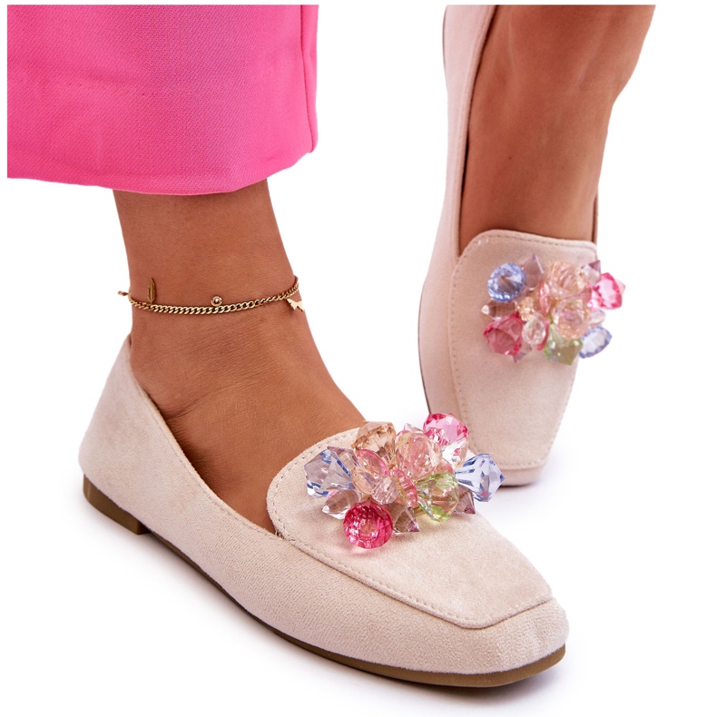 PS1 Semišové mokasíny s dekorativními krystaly béžové Arvilla béžový