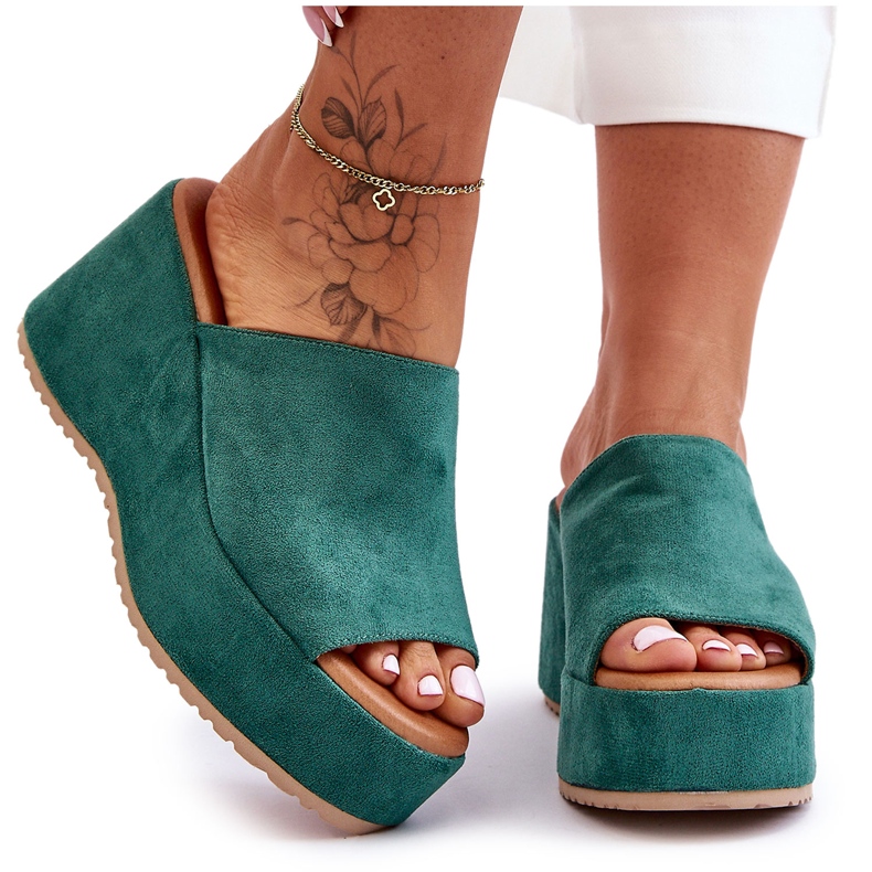 Dámské Pantofle Na Masivní Platformě Zelená Martina