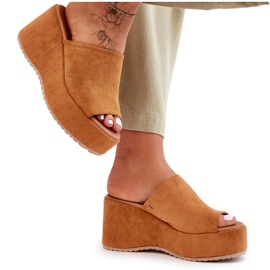 Dámské pantofle Camel Martina Chunky na platformě hnědý