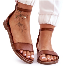 Hnědé kožené sandály na plochý zip Millou hnědý