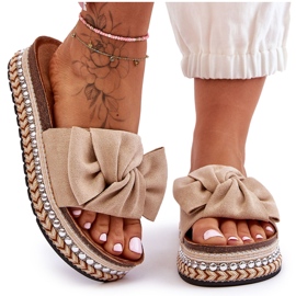 Dámské semišové pantofle s mašlí Béžová Lauria béžový Dámské semišové pantofle s mašlí Béžová Lauria béžový