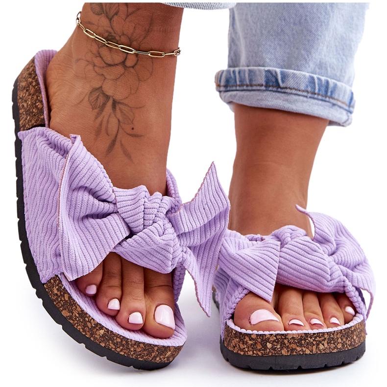 Manšestrové korkové pantofle Purple Summertime fialový